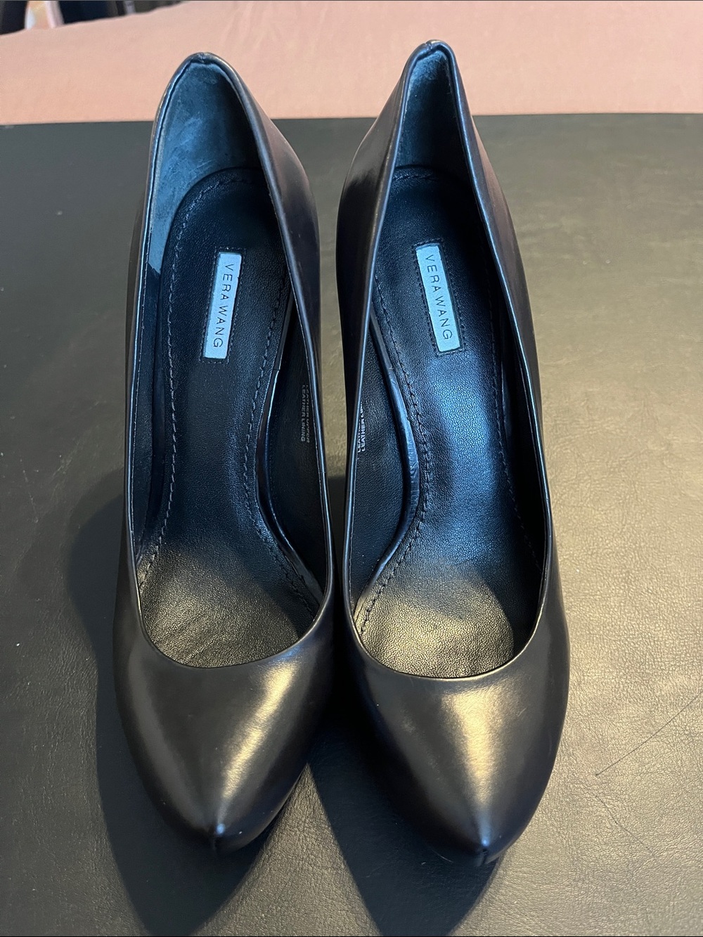 Vera Wang Lavender Black Leather Platform Pumps - Size 6.5